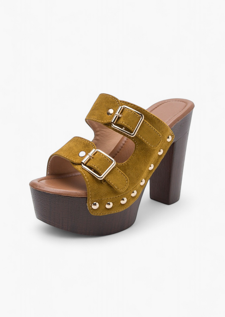 Suede Double Strap Buckle Platform Mules