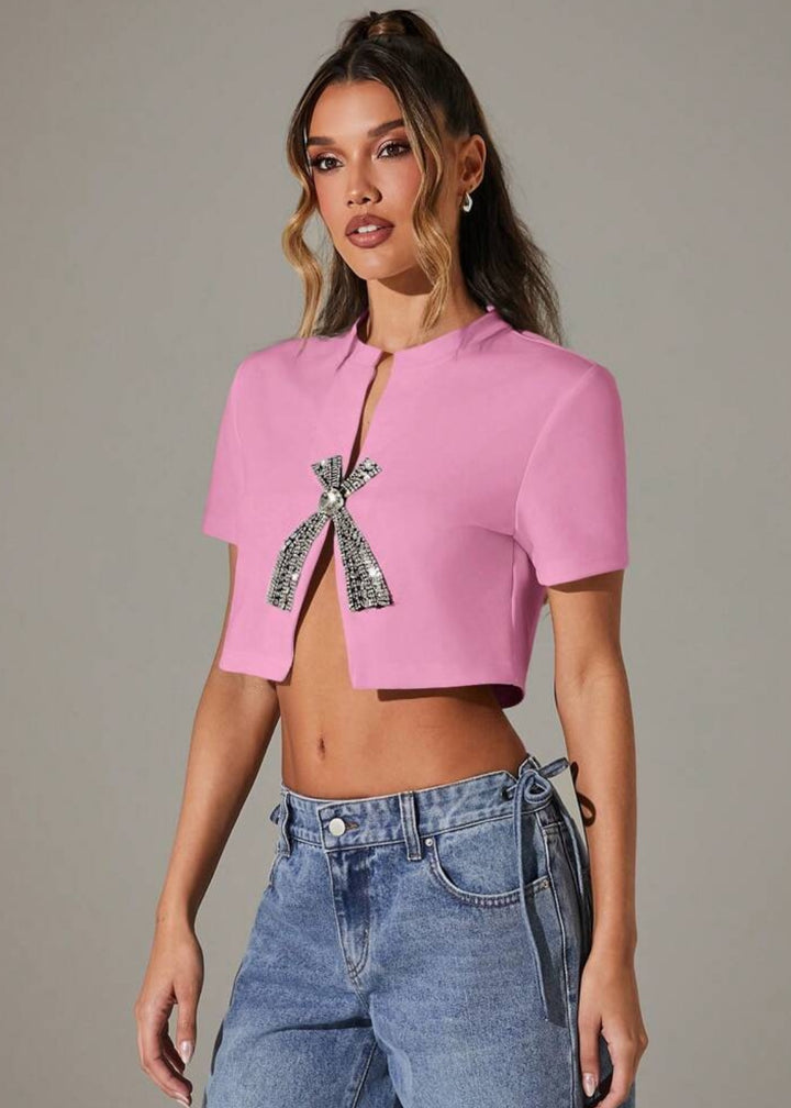 Odessa Rhinestone Decor Crop Top