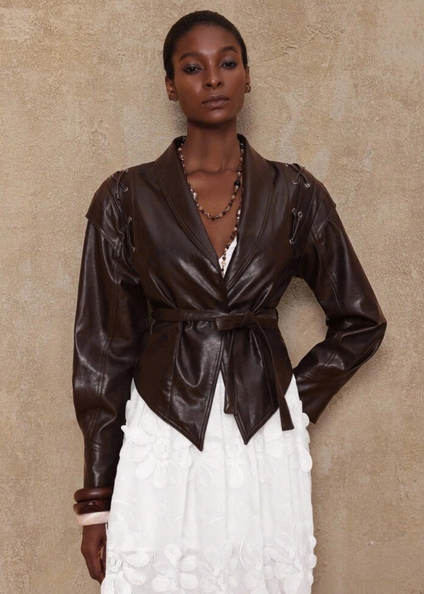 Tie-Waist Shoulder Lacing Lapel Jacket