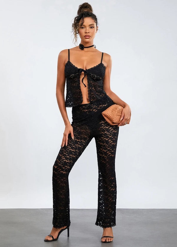 Front-Tied Cami Top & Pants Two-Piece Lace Set