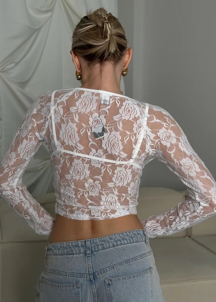 Triangle Cup Long Sleeve Floral Lace Top