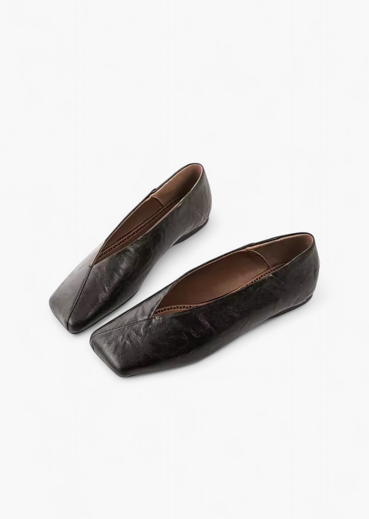 Square Toe Ballet Flats with V-Cut