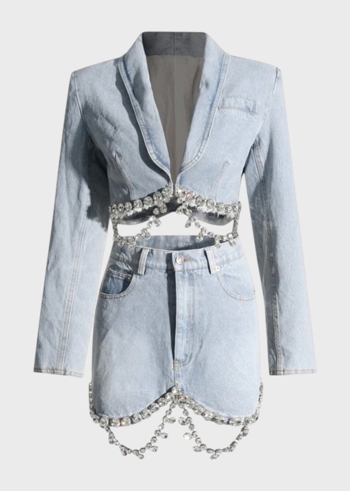 Zalika Rhinestone Decor Denim Jacket