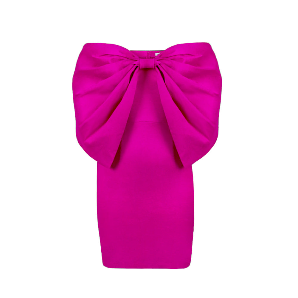 Plus Big Bow Front Ruffle Trim Bodycon Dress