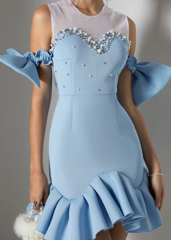 Drop Shoulder Big Bow Detail Mini Dress
