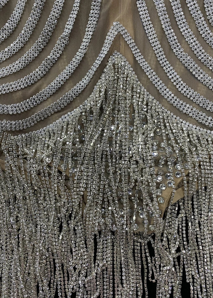 Rhinestones Detail Tassels Mini Dress
