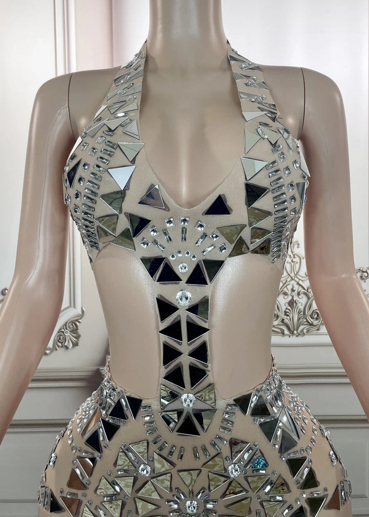 Mirrored Sequins Embellished Split Maxi Dress