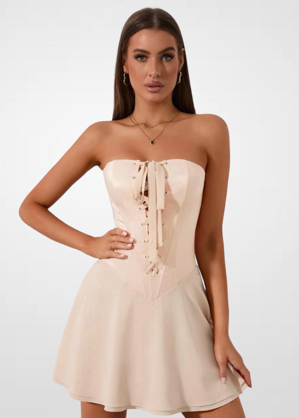 Lace Up Front Satin Tube Dress