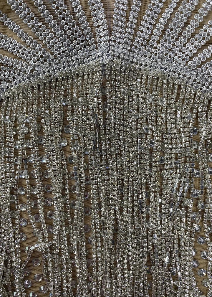 Rhinestones Detail Tassels Mini Dress